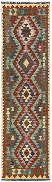 25955- Kelim Hand-Woven/Flat Weaved/Handmade Afghan /Carpet Tribal/Nomadic Authentic/Size: 9'10" x 2'8"