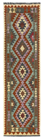 25955- Kelim Hand-Woven/Flat Weaved/Handmade Afghan /Carpet Tribal/Nomadic Authentic/Size: 9'10" x 2'8"