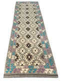 25969- Kelim Hand-Woven/Flat Weaved/Handmade Afghan /Carpet Tribal/Nomadic Authentic/Size: 9'11" x 2'10"