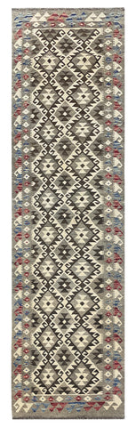 25970- Kelim Hand-Woven/Flat Weaved/Handmade Afghan /Carpet Tribal/Nomadic Authentic/Size: 9'8" x 2'6"
