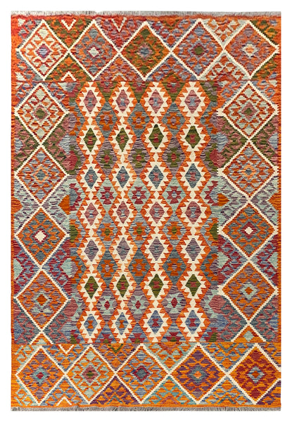 25903- Kelim Hand-Woven/Flat Weaved/Handmade Afghan /Carpet Tribal/Nomadic Authentic/Size: 9'10" x 6'9"