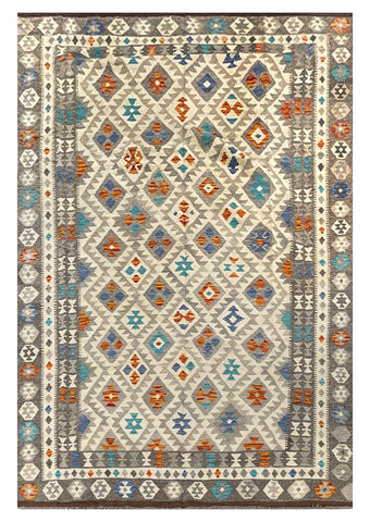 25978- Kelim Hand-Woven/Flat Weaved/Handmade Afghan /Carpet Tribal/Nomadic Authentic/Size: 9'8" x 6'8"