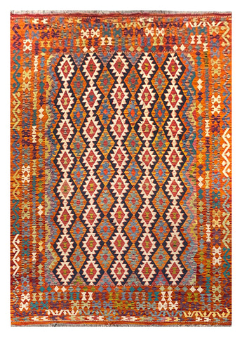 25976- Kelim Hand-Woven/Flat Weaved/Handmade Afghan /Carpet Tribal/Nomadic Authentic/Size: 9'7" x 6'6"