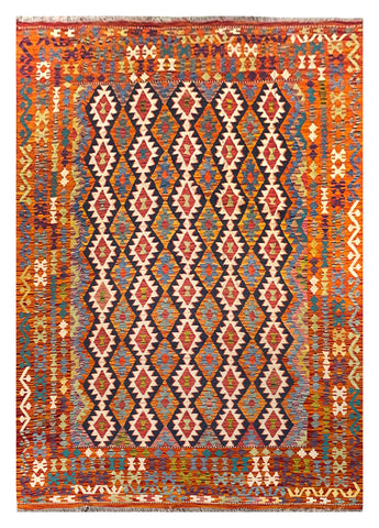 25976- Kelim Hand-Woven/Flat Weaved/Handmade Afghan /Carpet Tribal/Nomadic Authentic/Size: 9'7" x 6'6"