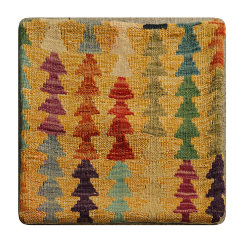 23243 - Kelim Hand-Woven/Flat Weaved/Handmade Afghan Kelim Pillow Cover/Carpet Tribal/Nomadic Authentic/Size: 1'8" x 1'8"
