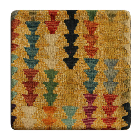 23284 - Kelim Hand-Woven/Flat Weaved/Handmade Afghan Kelim Pillow Cover/Carpet Tribal/Nomadic Authentic/Size: 1'8" x 1'8"