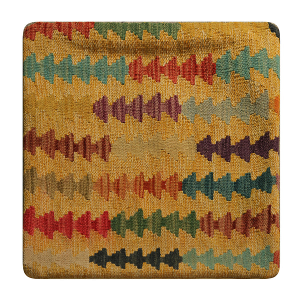 23209 - Kelim Hand-Woven/Flat Weaved/Handmade Afghan Kelim Pillow Cover/Carpet Tribal/Nomadic Authentic/Size: 1'8" x 1'8"