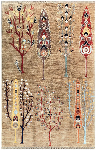 24929-Chobi Ziegler Hand-knotted/Handmade Afghan Rug/Carpet Traditional Authentic / Size: 6'8" x 5'3"/203cm x 160cm