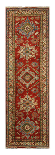 23125 - Kazak Hand-Knotted/Handmade Afghan Tribal/Nomadic Authentic/Size: 9'9" x 2'9"