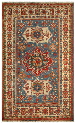 23167 - Kazak Hand-Knotted/Handmade Afghan Tribal/Nomadic Authentic/Size: 6'9" x 4'11"