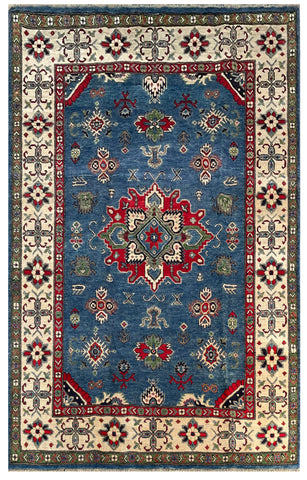24927- Kazak Hand-Knotted/Handmade Afghan Rug/Carpet Tribal/Nomadic Authentic/ Size: 7'9" x 5'7"/236cm x 170cm