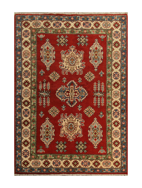 23186 - Kazak Hand-Knotted/Handmade Afghan Tribal/Nomadic Authentic/Size: 5'11" x 4'0"