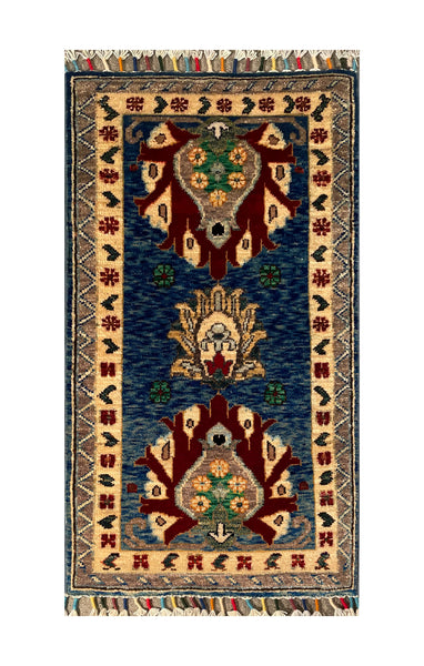 24954-Chobi Ziegler Hand-knotted/Handmade Afghan Rug/Carpet Traditional Authentic / Size: 3'1" x 1'7"