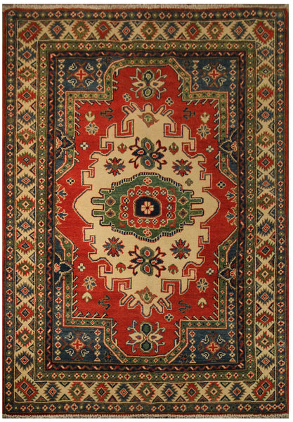 23183 - Kazak Hand-Knotted/Handmade Afghan Tribal/Nomadic Authentic/Size: 5'9" x 4'0"