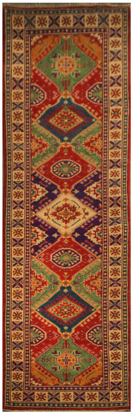 22660 - Kazak Hand-Knotted/Handmade Afghan Tribal/Nomadic Authentic/Size: 10'11" x 2'7"