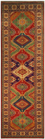 22660 - Kazak Hand-Knotted/Handmade Afghan Tribal/Nomadic Authentic/Size: 10'11" x 2'7"