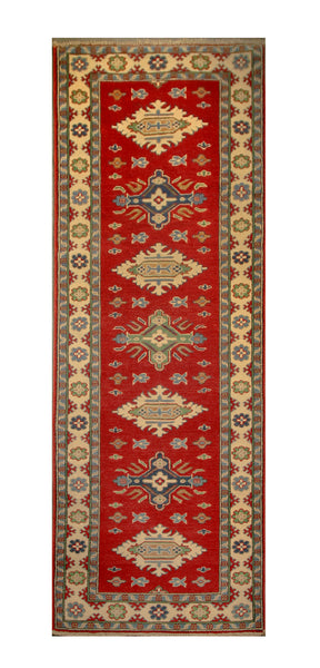 22661 - Kazak Hand-Knotted/Handmade Afghan Tribal/Nomadic Authentic/Size: 9'8" x 2'8"
