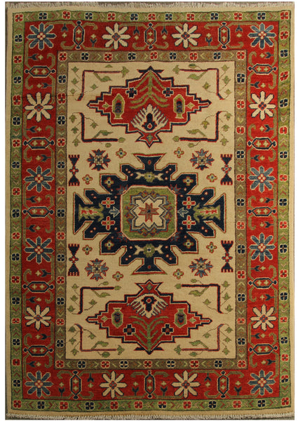 23190 - Kazak Hand-Knotted/Handmade Afghan Tribal/Nomadic Authentic/Size: 5'11" x 3'10"