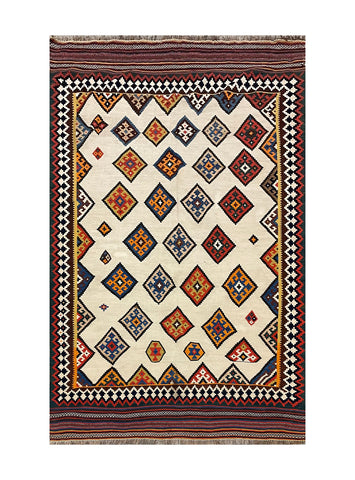14649- Kelim Antique (1910-1920) Hand-Woven/Flat-Weaved/Persian Kelim/Carpet Modren/Nomadic Authentic/Size: 8'5" x 5'3"