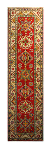 22656 - Kazak Hand-Knotted/Handmade Afghan Tribal/Nomadic Authentic/Size: 10'1" x 2'7"