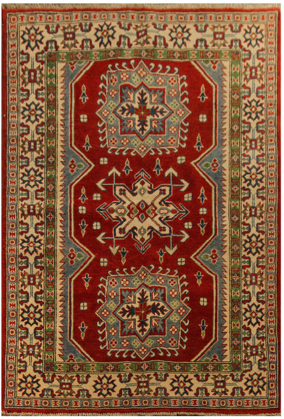 22680 - Kazak Hand-Knotted/Handmade Afghan Tribal/Nomadic Authentic/Size: 5'11" x 4'0"