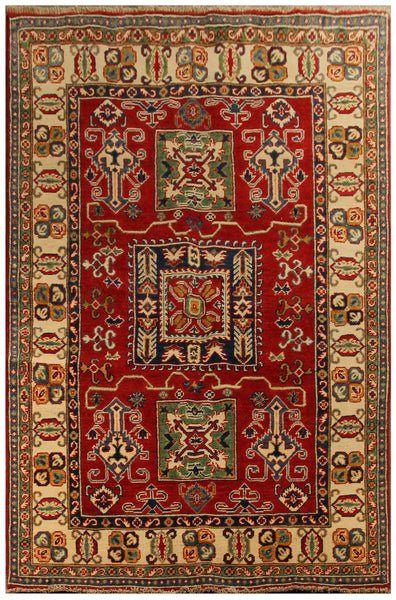 22685 - Kazak Hand-Knotted/Handmade Afghan Tribal/Nomadic Authentic/Size: 6'0" x 4'0"