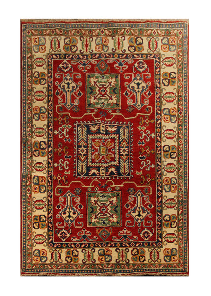 22685 - Kazak Hand-Knotted/Handmade Afghan Tribal/Nomadic Authentic/Size: 6'0" x 4'0"