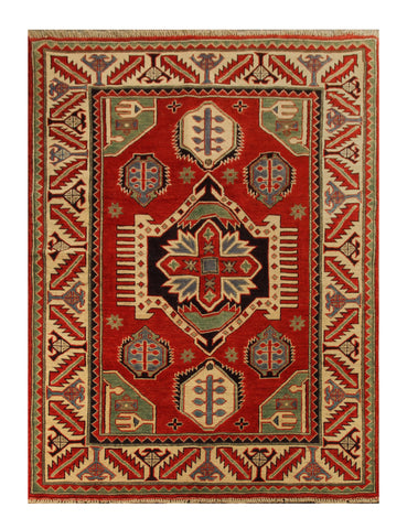 22687 - Kazak Hand-Knotted/Handmade Afghan Tribal/Nomadic Authentic/Size: 5'10" x 4'1"