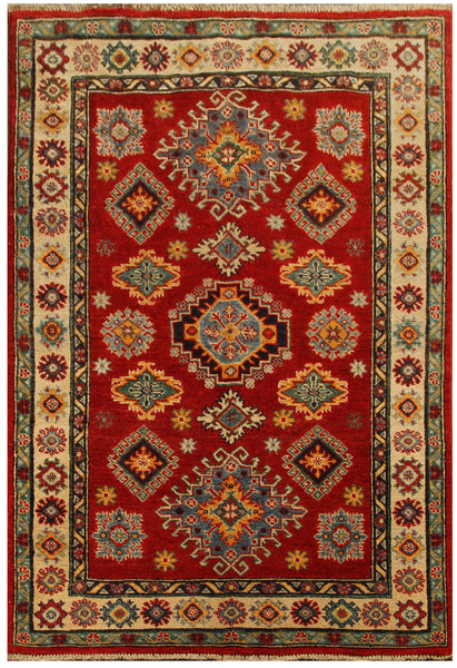 22691 - Kazak Hand-Knotted/Handmade Afghan Tribal/Nomadic Authentic/Size: 5'9" x 4'0"