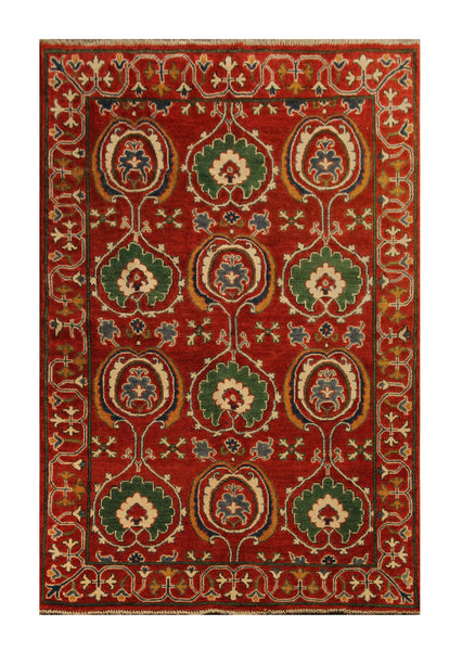 22676 - Kazak Hand-Knotted/Handmade Afghan Tribal/Nomadic Authentic/Size: 6'3" x 4'2"