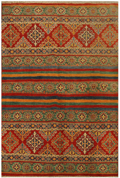 22673 - Kazak Hand-Knotted/Handmade Afghan Tribal/Nomadic Authentic/Size: 6'0" x 4'2"