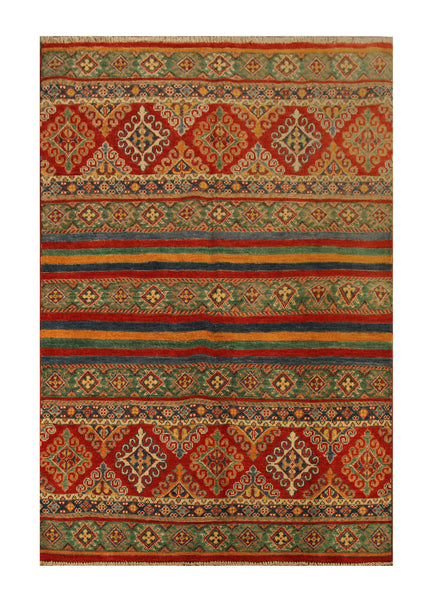 22673 - Kazak Hand-Knotted/Handmade Afghan Tribal/Nomadic Authentic/Size: 6'0" x 4'2"
