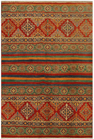 22673 - Kazak Hand-Knotted/Handmade Afghan Tribal/Nomadic Authentic/Size: 6'0" x 4'2"