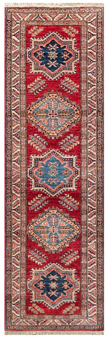 24992-Royal Kazak Hand-Knotted/Handmade Afghan Rug/Carpet Tribal/Nomadic Authentic/ Size: 8’6” x 2’8”