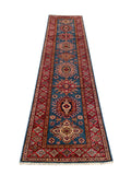 24994-Royal Kazak Hand-Knotted/Handmade Afghan Rug/Carpet Tribal/Nomadic Authentic/ Size: 10'2” x 2’8”/310cm x 81cm