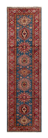 24994-Royal Kazak Hand-Knotted/Handmade Afghan Rug/Carpet Tribal/Nomadic Authentic/ Size: 10'2” x 2’8”