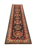 24995-Royal Kazak Hand-Knotted/Handmade Afghan Rug/Carpet Tribal/Nomadic Authentic/ Size: 9’2” x 2’8”/279cm x 81cm