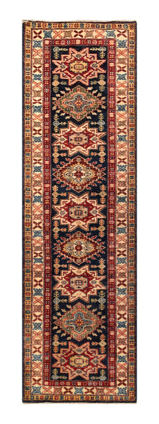 24995-Royal Kazak Hand-Knotted/Handmade Afghan Rug/Carpet Tribal/Nomadic Authentic/ Size: 9’2” x 2’8”