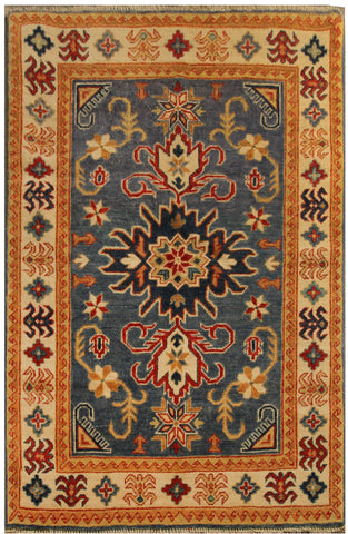 22631 - Kazak Hand-Knotted/Handmade Afghan Tribal/Nomadic Authentic/Size: 4'11" x 3'5"