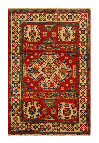 22637 - Kazak Hand-Knotted/Handmade Afghan Tribal/Nomadic Authentic/Size: 4'10" x 3'4"