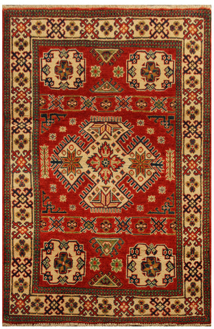 22637 - Kazak Hand-Knotted/Handmade Afghan Tribal/Nomadic Authentic/Size: 4'10" x 3'4"