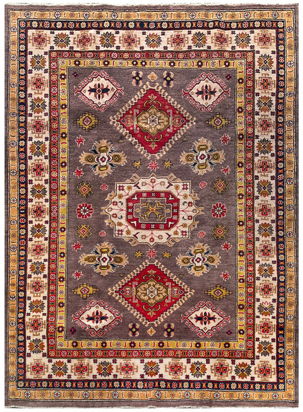 25276-Kazak Hand-Knotted/Handmade Afghan Rug/Carpet Tribal/Nomadic Authentic/ Size: 7’8” x 5’7”