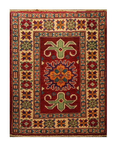 22789 - Kazak Afghan Hand-knotted Contemporary/Nomadic/Tribal Carpet/Rug/Size: 3'1" x 1'11"