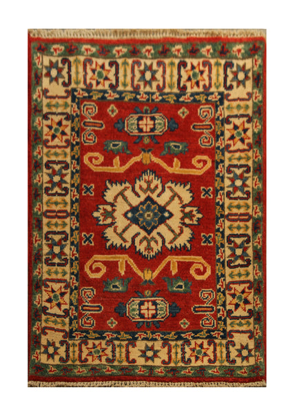 22810 - Kazak Afghan Hand-knotted Contemporary/Modern Nomadic/Tribal Carpet/Rug/Size: 2'9" x 2'1"