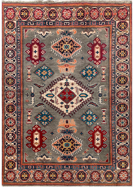 25321-Kazak Hand-Knotted/Handmade Afghan Rug/Carpet Tribal/Nomadic Authentic/ Size: 7’11” x 5’7”