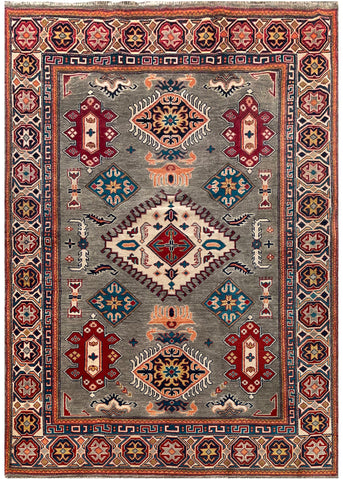 25321-Kazak Hand-Knotted/Handmade Afghan Rug/Carpet Tribal/Nomadic Authentic/ Size: 7’11” x 5’7”
