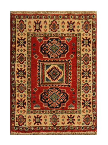 22818 - Kazak Afghan Hand-knotted Contemporary/Modern Nomadic/Tribal Carpet/Rug/Size: 2'11" x 2'0"