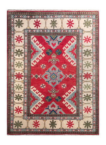 23180-Kazak Hand-Knotted/Handmade Afghan Rug/Carpet Tribal/Nomadic Authentic/Size: 6'8" x 4'9"