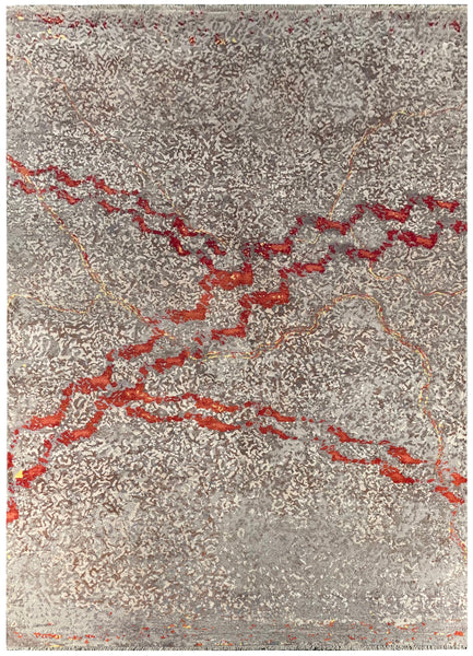24852- Damask Hand-Knotted/Handmade Indian Rug/Carpet Modern Authentic / Size: 8'0" x 5'8"/244cm x 172cm