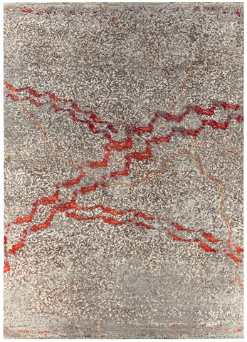 24852- Damask Hand-Knotted/Handmade Indian Rug/Carpet Modern Authentic / Size: 8'0" x 5'8"/244cm x 172cm